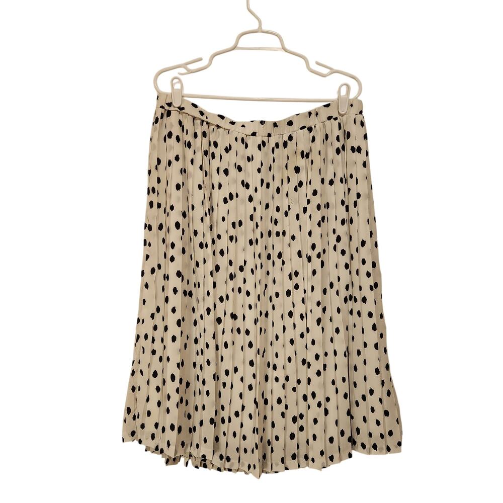 Banana Republic Elastic Waist White & Black Dots Printed Pleated Midi Skirt XL